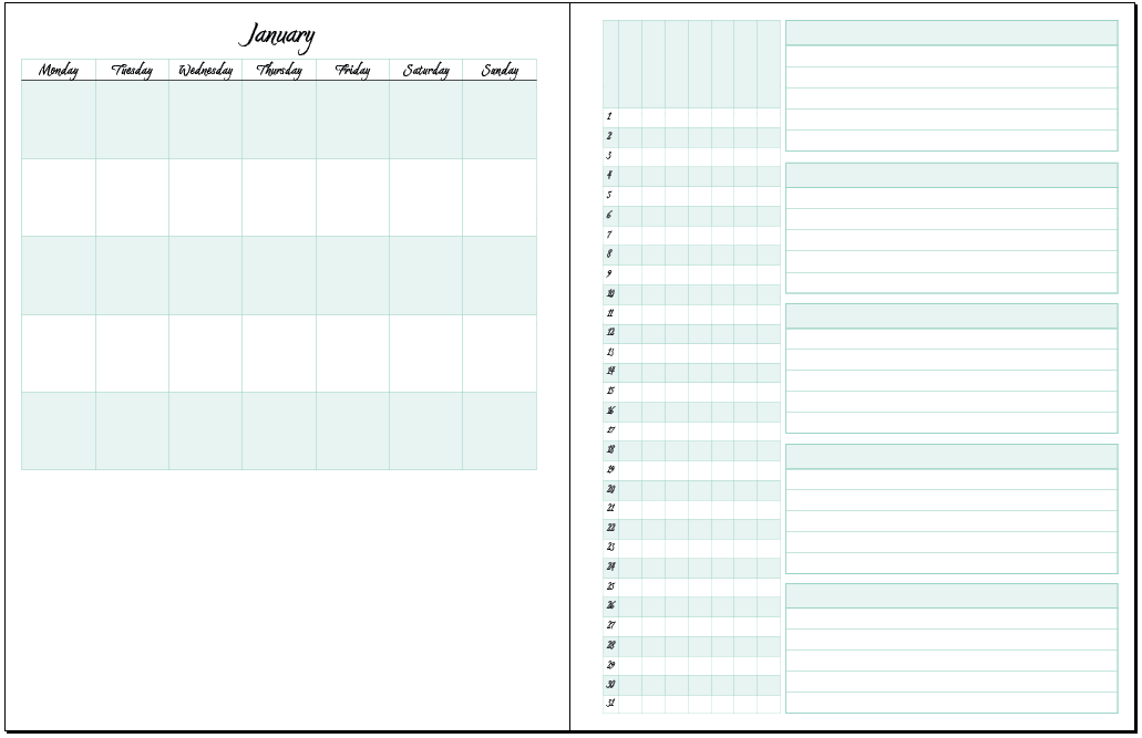 Horse & Heart Journal Inside - Month & Tracker Horse & Heart Journal Inside